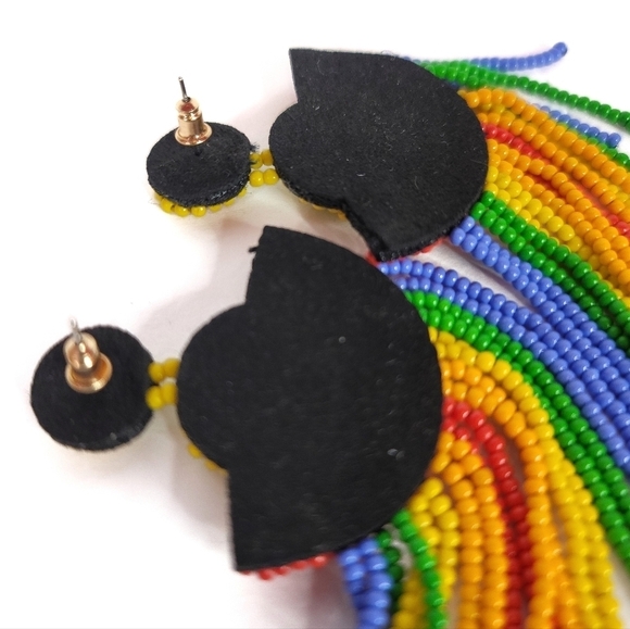 Rainbow Beaded Dangle Stud Earrings NWOT - Picture 5 of 6